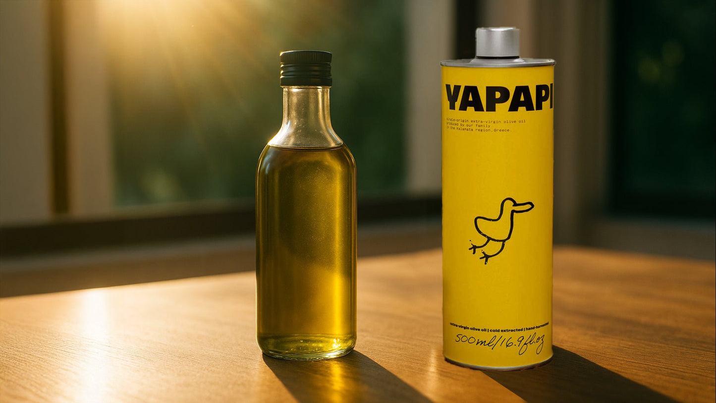 Why Transparent Bottles Are a Poor Choice for Extra Virgin Olive Oil – and Why We Use Tinplate Canisters - Yapapi